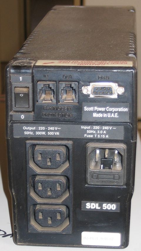 Rear connection panel of a battery backup power protection unit Rear connection panel of a battery backup power protection unit