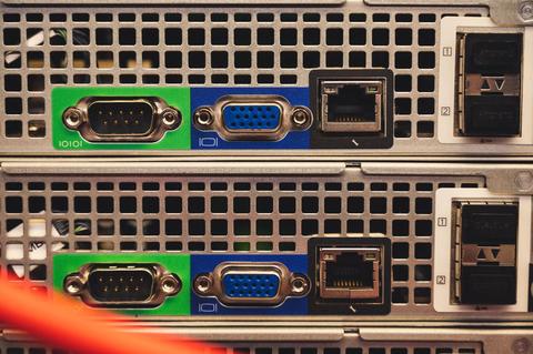network port panel used for connecting an office laser printer over Ethernet