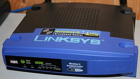 Linksys WRT54G blue and black wireless router front panel Linksys WRT54G blue and black wireless router front panel