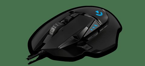 Logitech G502 gaming mouse shown from the side with RGB accent lighting visible Logitech G502 gaming mouse shown from the side with RGB accent lighting visible