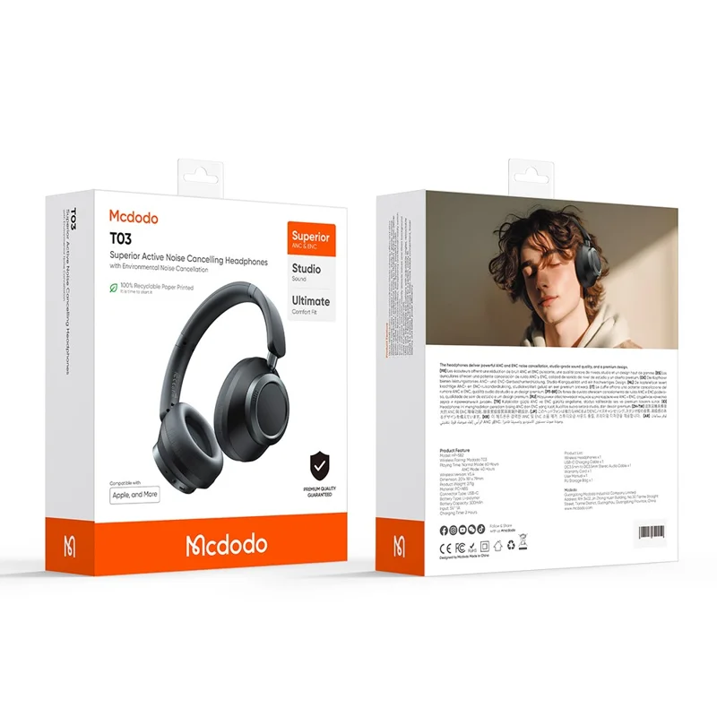 Mcdodo T03 headphones folded for travel