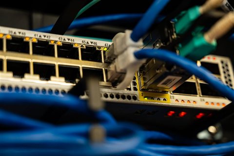 Close up of network switch ports with multiple ethernet cables connected for troubleshooting Close up of network switch ports with multiple ethernet cables connected for troubleshooting