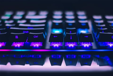 Close up of RGB backlit mechanical keys similar to Apex 3 keyboard