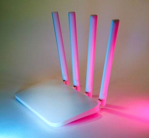 Smart home wireless router device on a desk Smart home wireless router device on a desk