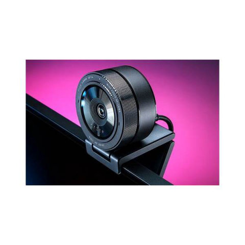 Razer Kiyo Pro webcam clipped to the top of a monitor Razer Kiyo Pro webcam clipped to the top of a monitor