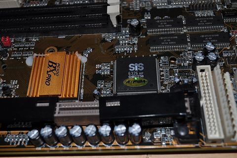 SiS chipset integrated circuit mounted on a motherboard