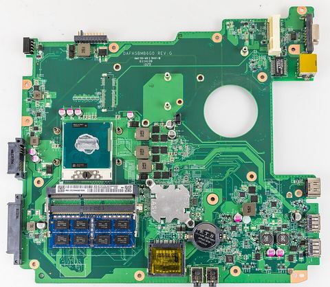 Close-up view of a desktop motherboard with chipset components