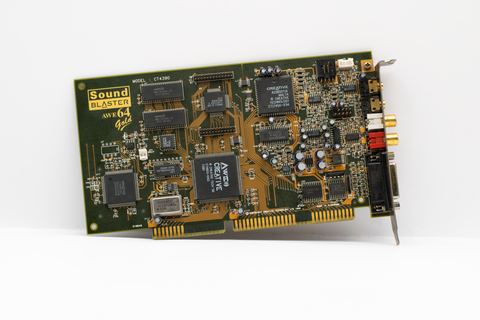 PCI add-in sound card circuit board with gold audio jacks PCI add-in sound card circuit board with gold audio jacks