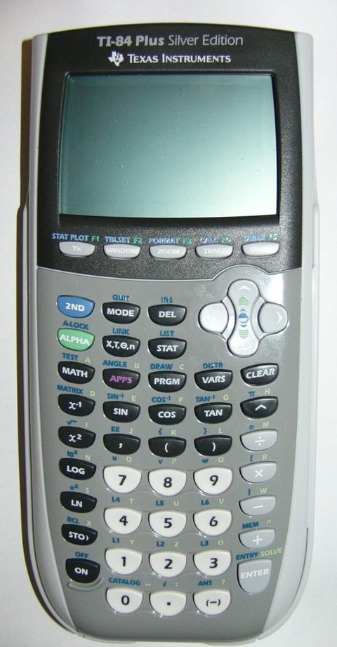 Front view of a TI-84 Plus Silver Edition calculator with blank screen