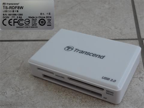 Transcend USB card reader used to transfer photos from a memory card