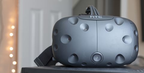 HTC Vive virtual reality headset front view with front camera HTC Vive virtual reality headset front view with front camera
