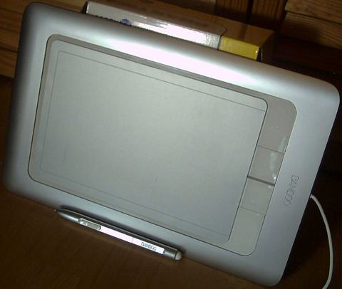 Close-up of Wacom Bamboo tablet surface and digital pen for drawing