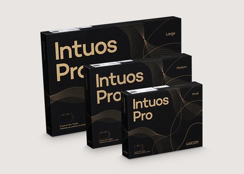 Wacom Intuos Pro tablet boxes shown in Small, Medium, and Large sizes Wacom Intuos Pro tablet boxes shown in Small, Medium, and Large sizes