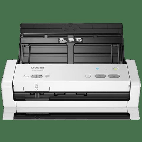 Brother ADS-1250W compact duplex document scanner front view with feeder open Brother ADS-1250W compact duplex document scanner front view with feeder open