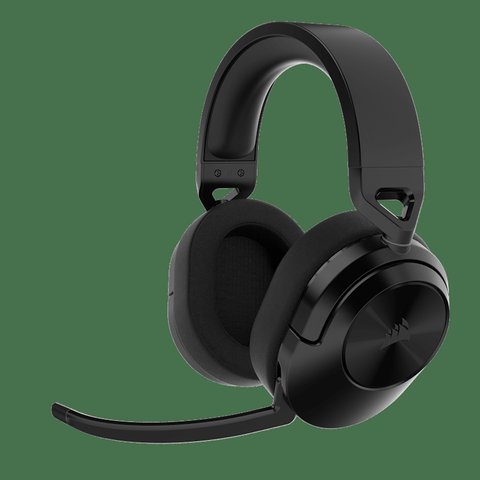 Corsair HS55 wireless gaming headset shown from the side with boom microphone