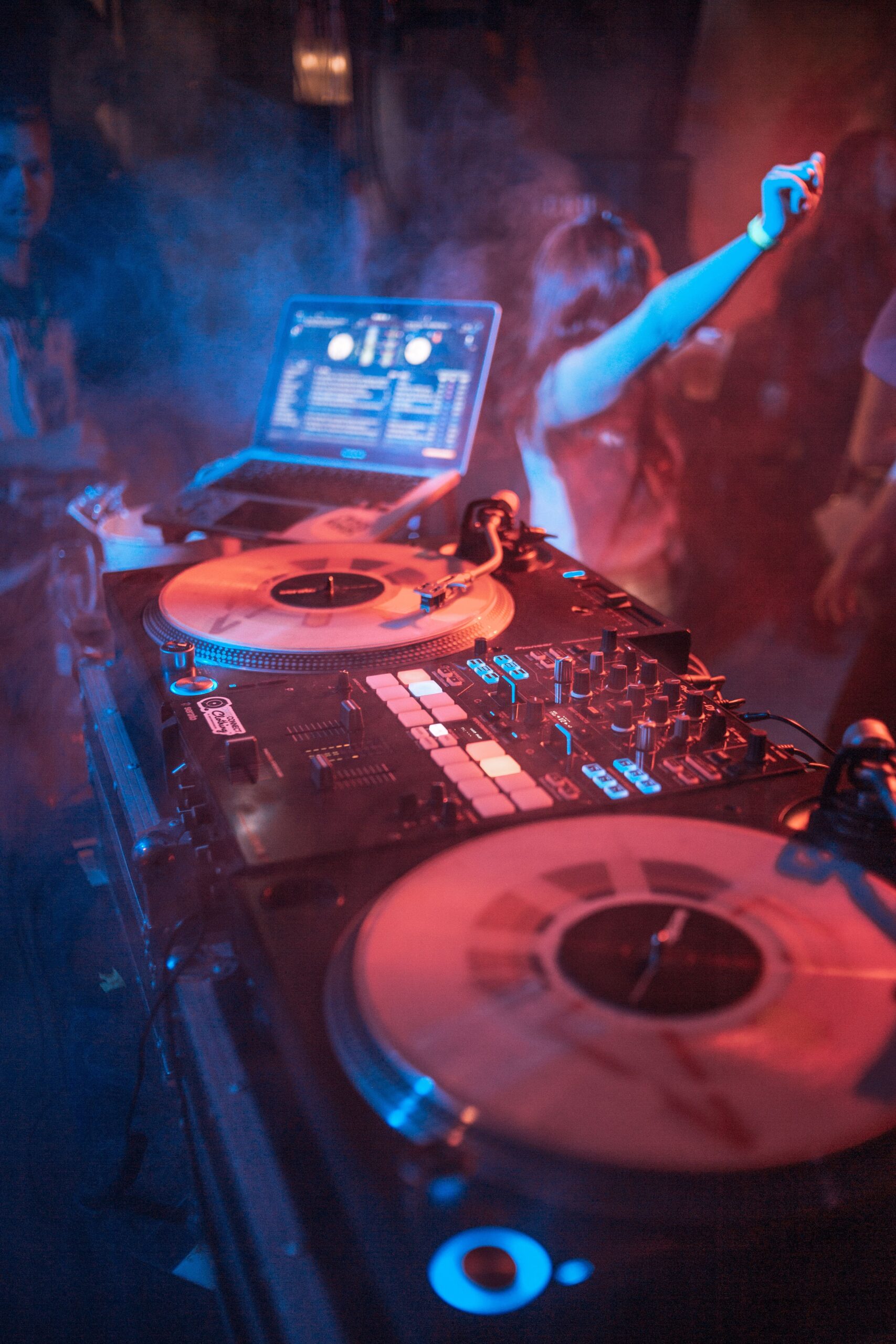 DJ controller with laptop set up for a live performance similar to Mixtrack Pro FX DJ controller with laptop set up for a live performance similar to Mixtrack Pro FX