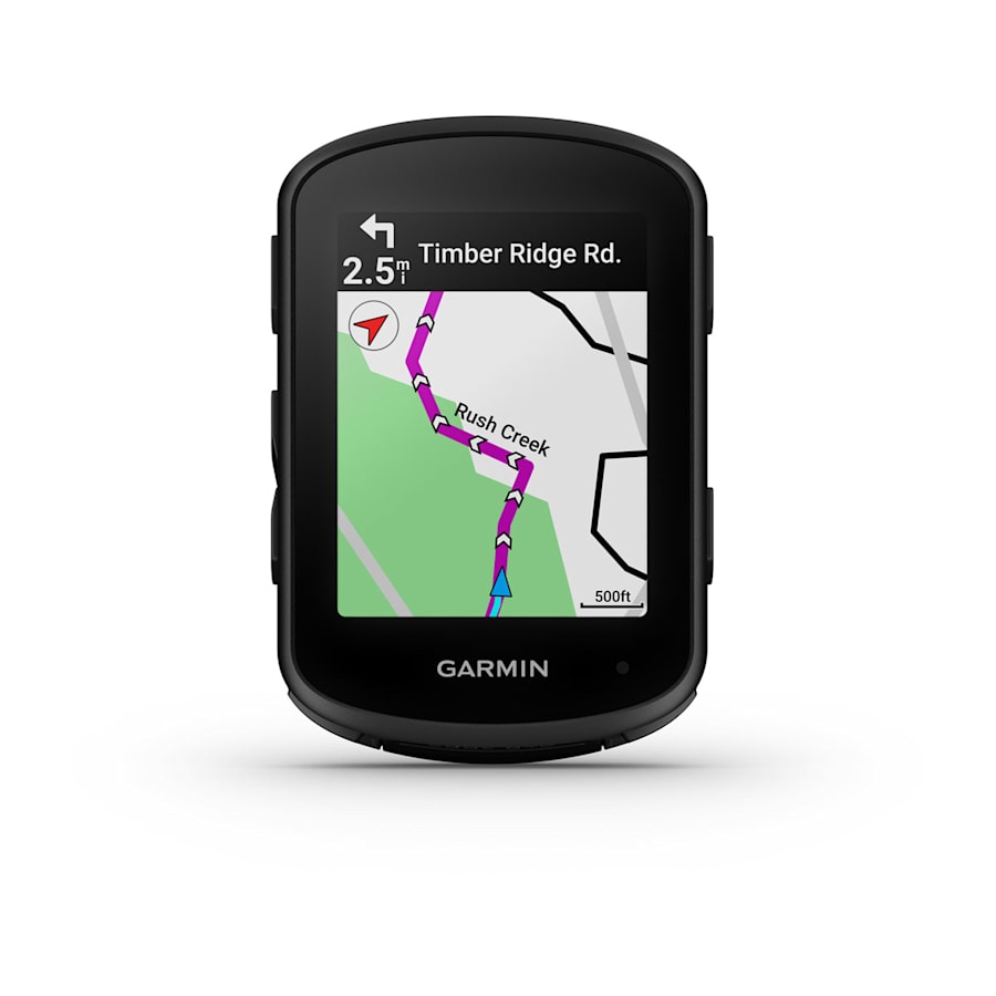 Garmin Edge 840 cycling computer showing turn by turn navigation screen Garmin Edge 840 cycling computer showing turn by turn navigation screen