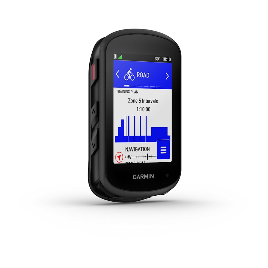 Garmin Edge 840 side view displaying training plan and navigation menu Garmin Edge 840 side view displaying training plan and navigation menu