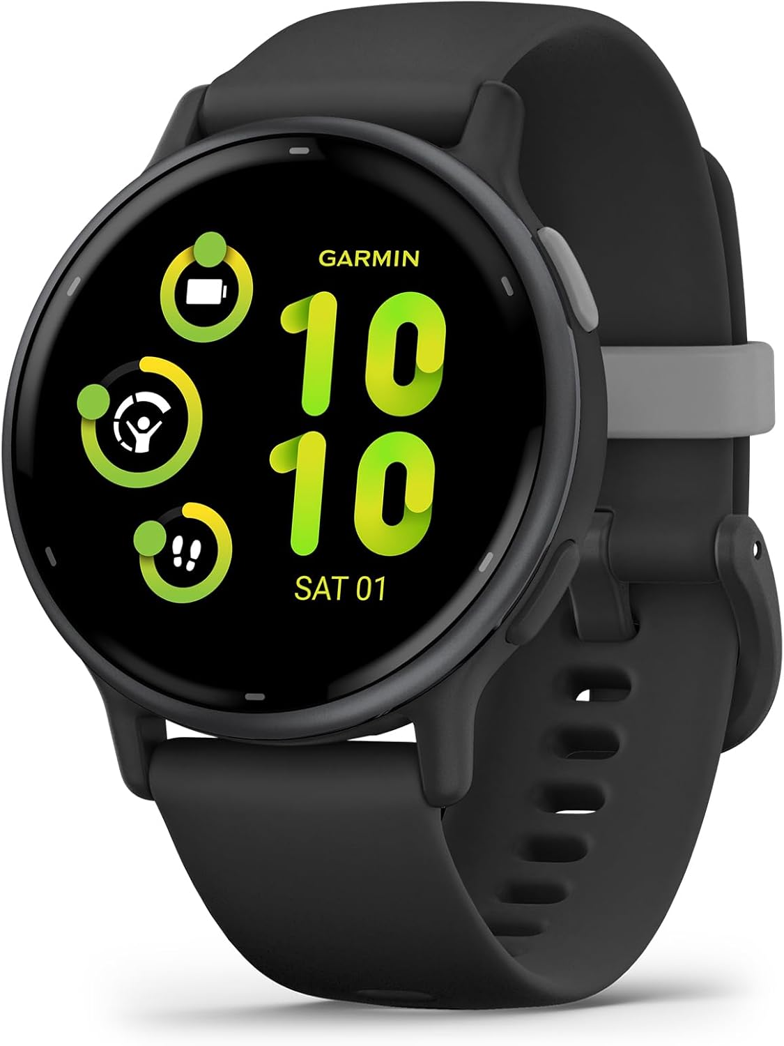 Garmin vivoactive 5 smartwatch on a wrist showing time and activity rings Garmin vivoactive 5 smartwatch on a wrist showing time and activity rings