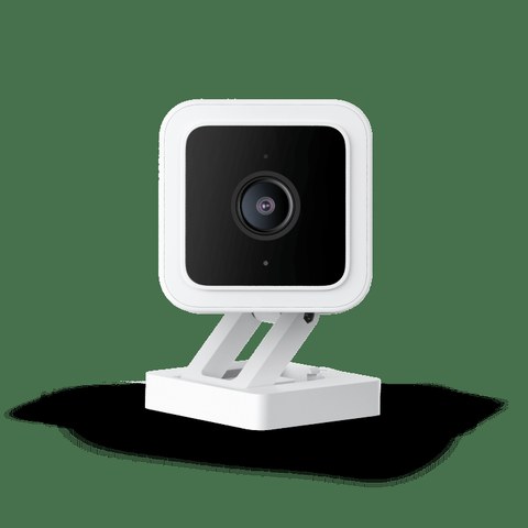 White Wyze Cam v3 style compact security camera with color night vision lens